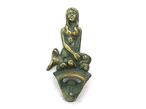 Hampton Iron Antique Bronze Cast Iron Wall Mounted Mermaid 6" Bottle Opener
