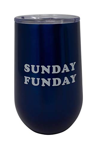 Boston Warehouse Sunday Funday Insulated Stemless Wine Goblet, 16 ounce, Blue