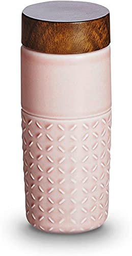 Acera Liven - One-O-One Tourmaline Ceramic Tumbler w/ Leak-Proof Lid, Double Wall Insulated, Travel Mug for Coffee, Tea, & Water, 12.3oz (Rose Pink)