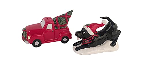 Blue Sky Clayworks 21182 Red Truck and Black Dog Salt and Pepper Set