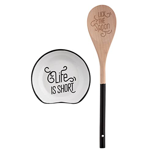 Karma Spoon Rest with Wooden Spoon LIFE IS SHORT