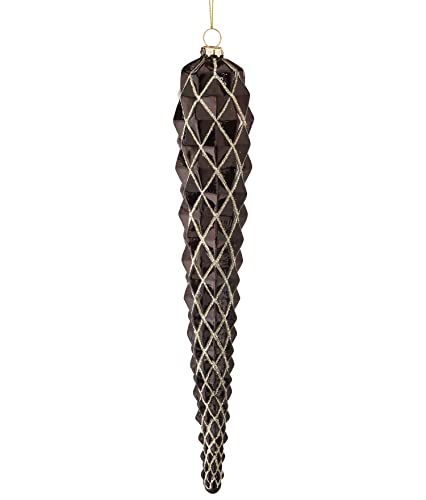 Regency International Art Deco Icicle Hanging Ornament, 12-inch Length, Glass, Black and Gold