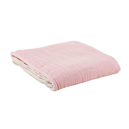 Creative Brands Stephan Baby Cotton + Viscose Swaddle Blanket, 45" x 45", Pink with Micro Pompom Trim