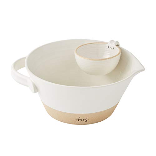 Mud Pie Stoneware Chip and Dip Set, 5" x 10" Dia 2" x 4" Dia, White