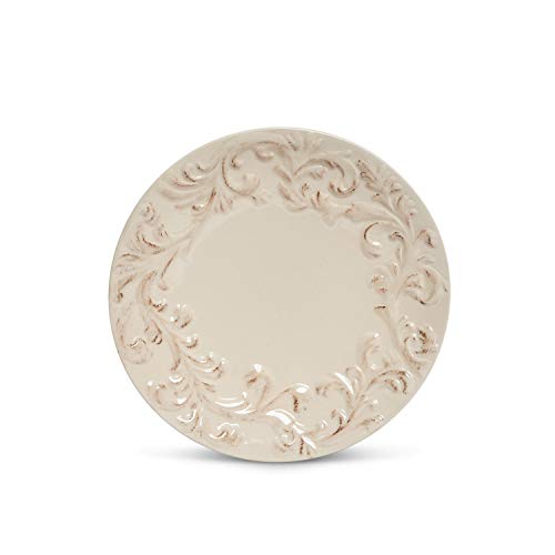 Gerson 4 8.5"D Cream-Colored Acanthus Leaf Embossed Salad Plates