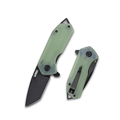 KUBEY Campe KU203 Folding Pocket Knife Compact Everyday Carry with 2.4" Tanto Balde and G10 Handle with Flipper Open for Camping Hunting and Outdoor (Jade - black coating)