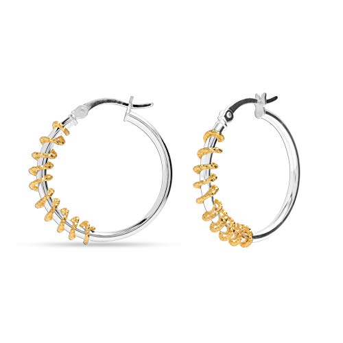 LeCalla Sterling Silver Jewelry Round Yellow Gold Wire Silver Hoop Earring for Women