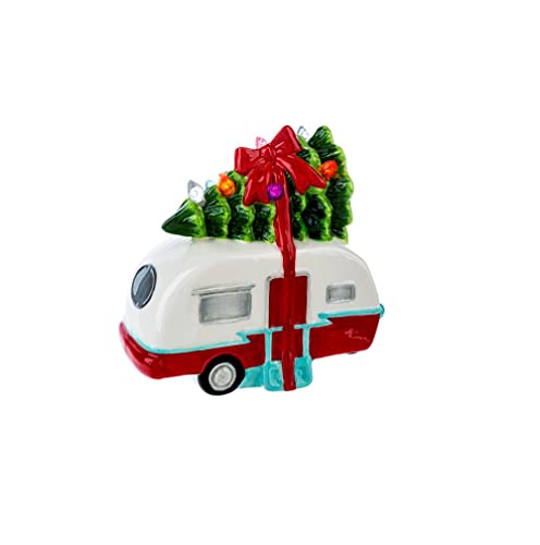 Ganz MX184873 LED Light Up Christmas Camper Mini Shimmer Figurine, 6.75-inch Depth, Ceramic