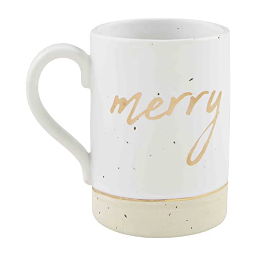 Mud Pie Stoneware Merry Gold Holiday Mug, 16 ounce