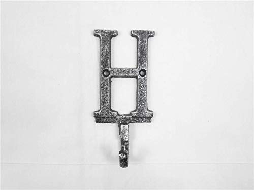Hampton Iron Rustic Silver Cast Iron Letter H Alphabet Wall Hook 6" - Metal Wall Hanging - C