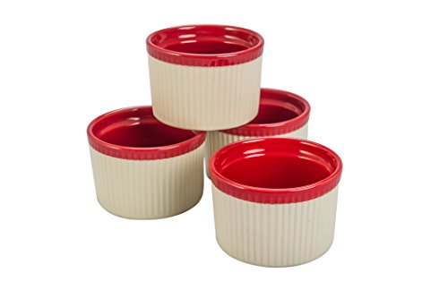 BIA Cordon Bleu Quatro 11-Ounce Tall Souffl√Å¬©¬¢ Dish, Set of 4, Sand/Spice Red
