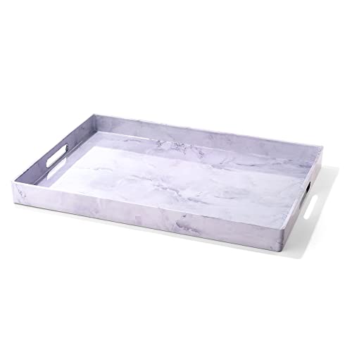 Jay Companies American Atelier Gray Rectangular Serving Tray ‚Äì Large 14 x 19 inch Decorative Platter w/ Carry Handles in Gorgeous Marble Finish for Food, Drinks, Ottoman or Centerpiece, (1270747)