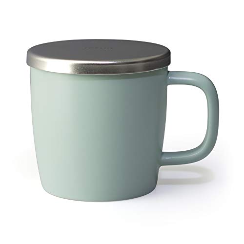 FORLIFE Dew Satin Finish Brew-In-Mug with Basket Infuser & Stainless Lid 11 oz. (Minty Aqua)