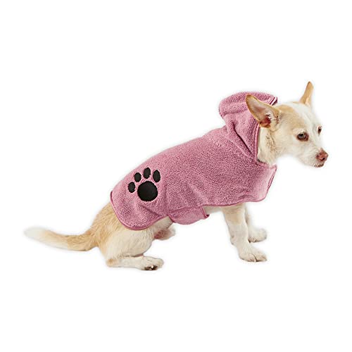 DII Design Bone Dry Pet Robe Collection, Embroidered Absorbent Microfiber Bath Robe with Adjustable Closure, for Dogs & Cats, X-Small, Rose