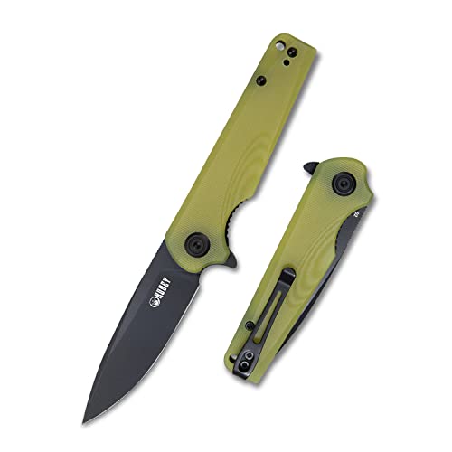 KUBEY Wolverine KU233 Folding Pocket Knife 2.91" D2 Blade and G-10 Handle with Reversible Clip for Hunting Camping and Outdoor (Translucent Yellow)
