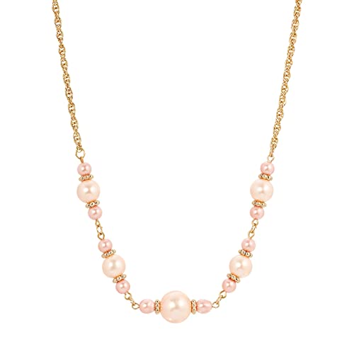1928 Jewelry Raspberry & Champagne Fashion Pearl Necklace 16" + 3" Extender