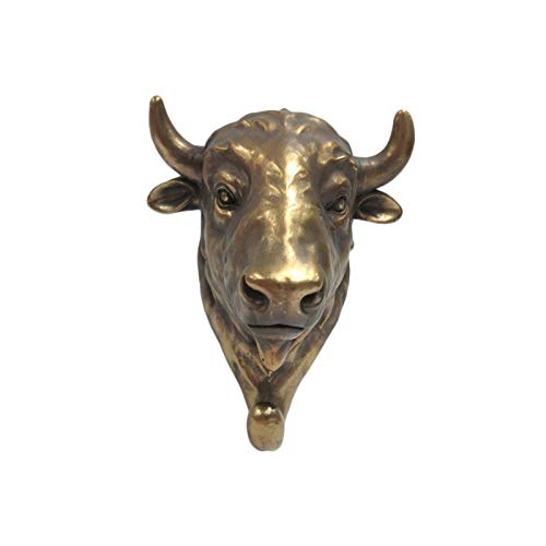 Pacific Trading Giftware Wild Animal Head Single Wall Hook Hanger Animal Shape Rustic Faux Bronze Decorative Wall Sculpture (Bull)
