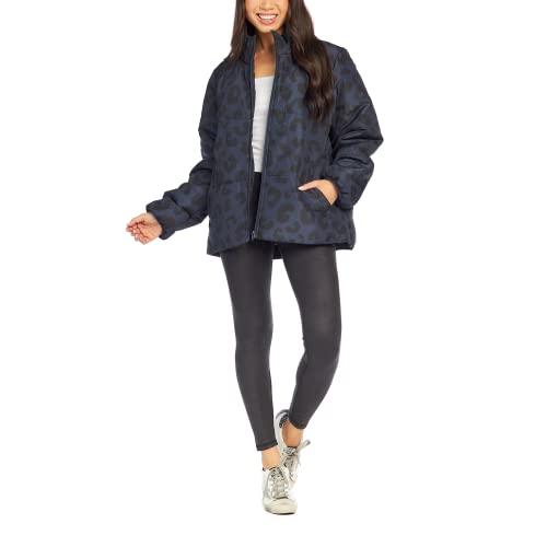 Mud Pie Wade Womens Puffer Jacket, Navy Leopard, Small