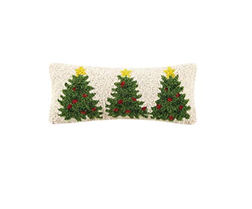 Peking Handicraft 31TG461C05OB Christmas Trees Hook Pillow, Blown-in Filled, 12-inch Width, Wool and Cotton