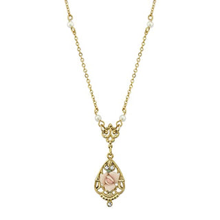 1928 Jewelry Porcelain Rose with Crystal Accent Necklace 17 Inch
