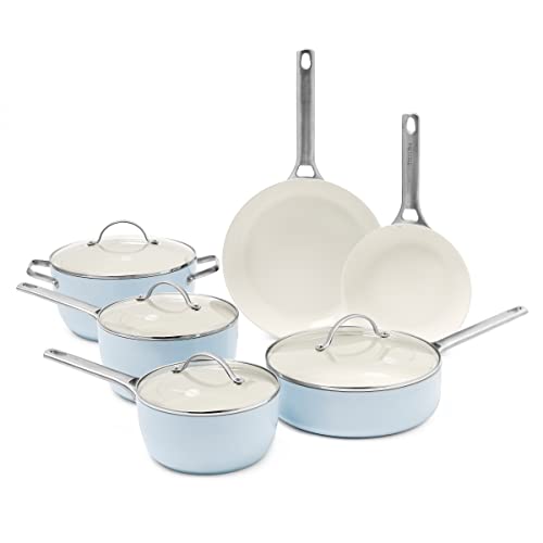 Cookware Company GreenPan Padova Ceramic Non-Stick 10Pc Cookware Set, Light Blue - CC000386-001