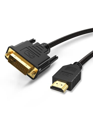 CableCreation HDMI to DVI Cable 6.6 Feet, Bi-Directional DVI-D(24+1) Male to HDMI Male Braid Cable Adapter Support 1080P for Raspberry Pi, Roku, Xbox One, PS4, PS3, Laptop, Blue-ray, Switch