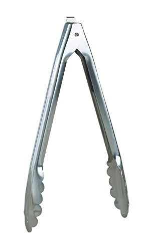 HIC Harold Import Co. Spring Locking Food Tong for Kitchen and Barbecue, Scalloped Gripping Edge, Stainless Steel, 10-Inch