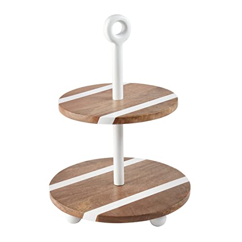 Mud Pie Wood Strap Tiered Server, 18-inch diameter