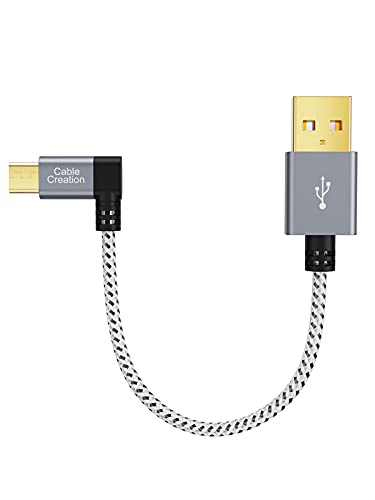 CableCreation Right Angle Micro USB 2.0 Braided Cable, 90 Degree Vertical Right Short USB 2.0 A Male to Micro USB Male with Aluminium Case, 0.5ft/15cm, Space Gray