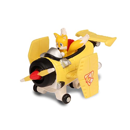 UPD NKOK Sonic & Sega All-Stars Racing: Tails Diecast Propeller Plane - 1:64 Collectible Real Metal Diecast Race Car (6424), Sonic The Hedgehog, Freewheel Push Car, Ages 8+