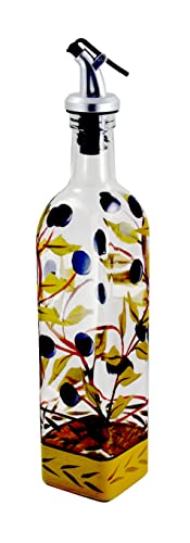 Grant Howard Athena Olives Hand Painted Glass Oil and Vinegar Cruet with Pourer, 16 oz