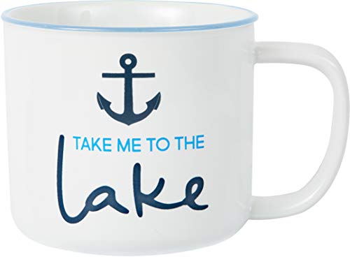 Pavilion Gift Company Large 17 Oz Stoneware Coffee Cup Mug Take Me To The Lake, Blue