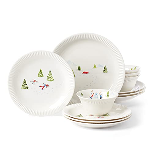 Lenox Profile Snow Day 12-Piece Dinnerware Set, 15.30, White