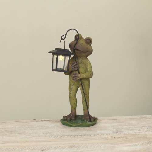 Gerson International Frog with Solar Lighted Lantern Figurine, 14.9 Inch Height, Resin