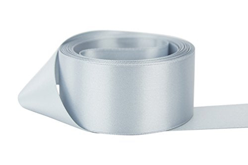 Ribbon Bazaar Double Faced Satin Ribbon - Premium Gloss Finish - 100% Polyester Ribbon for Gift Wrapping, Crafts, Scrapbooking, Hair Bow, Decorating & More - 3/8 inch Silver 50 Yards