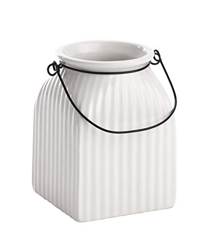 Napco 21483 Ceramic Square Ribbed Jar with Handle, White