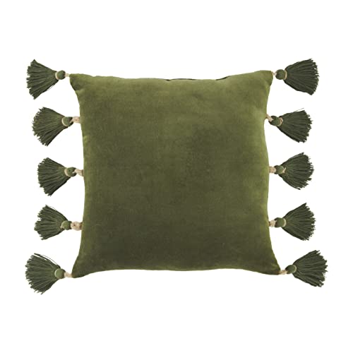 Mud Pie Velvet Tassel Pillow, 18" x 18", Green, Cotton