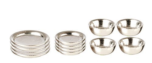Aztec Imports Melody Jane Dollhouse Chrome Plate & Dish Set Miniature Metal Dining Accessory