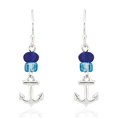Mya Bella Creations Silver Anchor Blue Drop Earring, Women Jewelry Accessories
