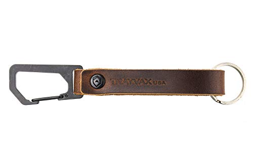 Trayvax Keyton Clip Carabiner Keychain Stainless-Steel, Dark Brown, Black Metal