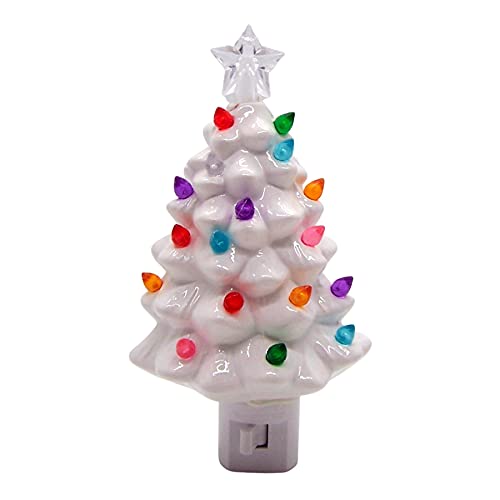 Roman 160238 Vintage White Tree Night Light, Color Bulbs, Swivel Plug 6.50-inch Height, Ceramic