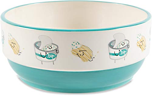 Pavilion Gift Company Pavilion-Chips & Dip-Patterned 6.25 Inch Teal Ceramic Snack Bowl, Blue