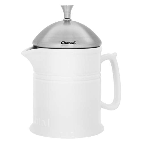 Chantal Ceramic French Press with Stainless Steel Plunger & Lid, 16 Oz. (Glossy White)