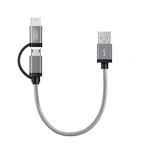 CableCreation Short 0.8FT 2-in-1 Lightning and Micro USB Cable, [MFi Certified] Braided iPhone & Android Charging Sync Cord Compatible with iPhone 13, 12, 11, X, 8, 7, iPad, LG, HTC, Space Gray