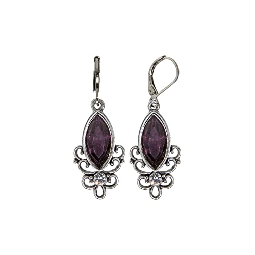 1928 Jewelry Pewter Purple Filigree Drop Earrings