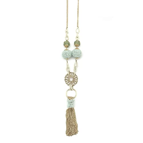 Anju Sachi Calming Sage Collection Necklace for Women, 22-inch Length, Chain Tassel and Beads