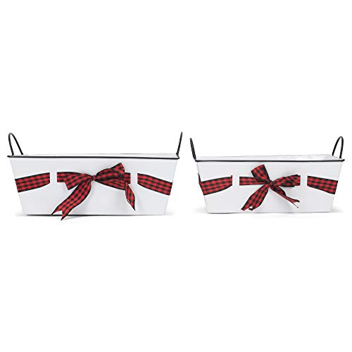 Transpac Red and Black Check Ribbon Assorted Size Metal Enamel Holiday Tray Organizer Set of 2