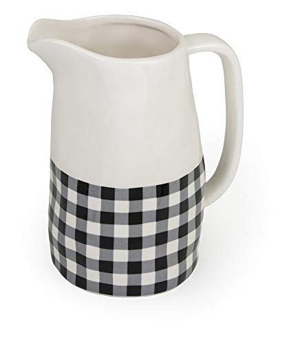 Boston International Ceramic Drink Pitcher, 5.5 Cups, Black & White Check
