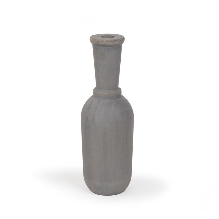 Blossom Bucket Turned Pine Wood Vase, 10-inch Height, 3.25-inch Diameter, Gray, Container, Home Decor