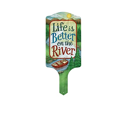 Carson Home 11943 Life is Better on The River Garden Stake, 15.5-inch Length, UV Printed and Powder Coated Metal